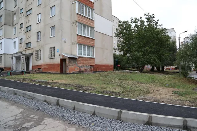 У місті облаштовують тротуарною плиткою пішохідні доріжки прибудинкових територій — фото 12