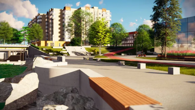 Пішохідний фонтан, скейт-парк та дитяча зона: яким буде «Hreblya Square» у Хмельницькому — фото 1